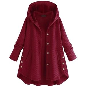 Stylish Burgundy Hooded Coat Cardigan Size XL